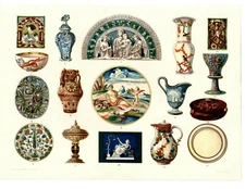 Antique Art Print 1896 Ancient Art Pottery F.E. Wright Chromolithography