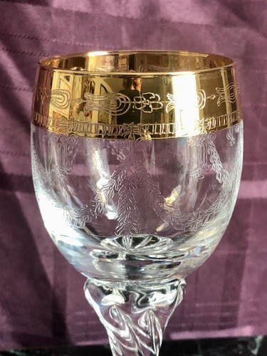 Arte Italica 24K Gold Accented RARE Clear Crystal 7.25” Wine Goblet Italian Made - Picture 2 of 6