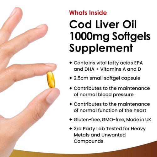 Cod Liver Oil Capsules 1000mg - 180 High Strength Softgels with Omega 3, EPA DHA - Picture 2 of 6