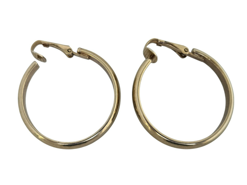 Vintage Shiny Yellow Gold Tone Hoop Clip Earrings - Picture 4 of 5