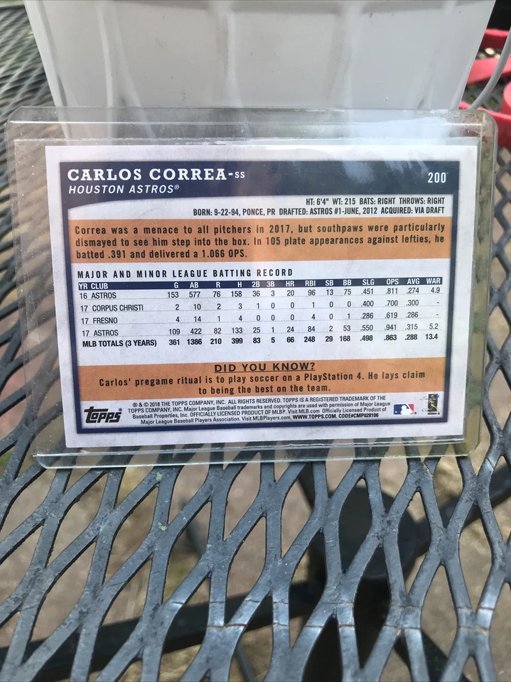 CARLOS CORREA 2018 Topps Big League Baseball Black & White Variant 37/50 #200 - Image 2 of 2