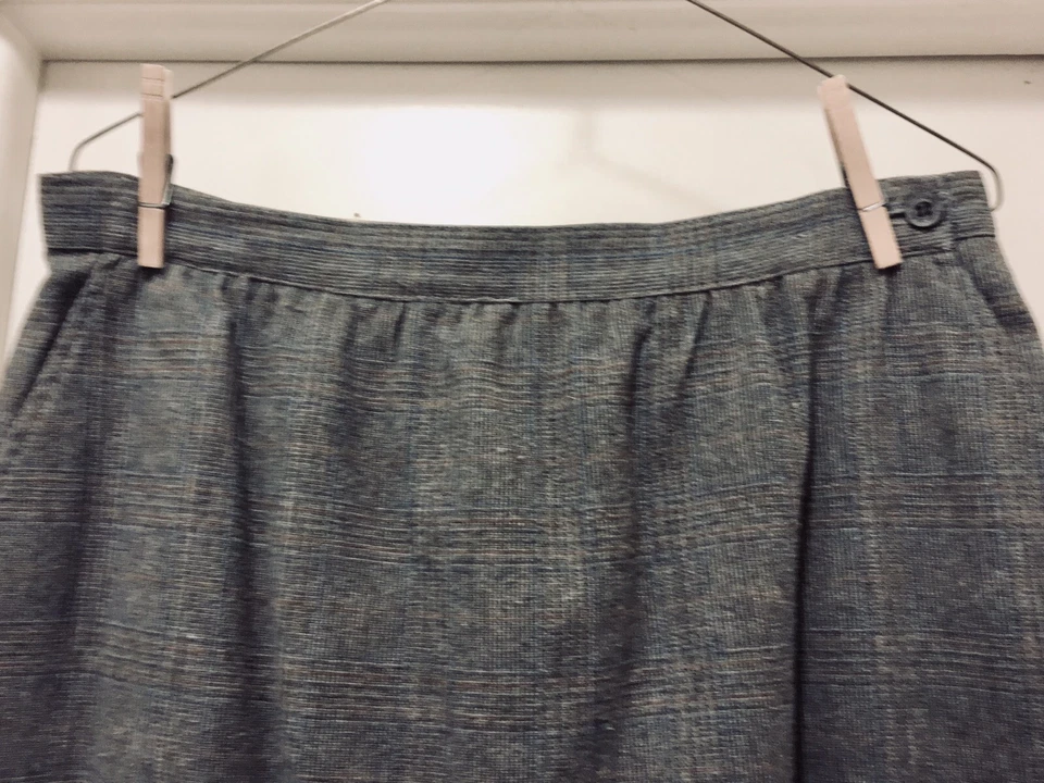 Vintage Women Oscar De La Renta Skirt Gray Plaid Wool Blend Knee Length Sz 15/16 Foto 3 de 4