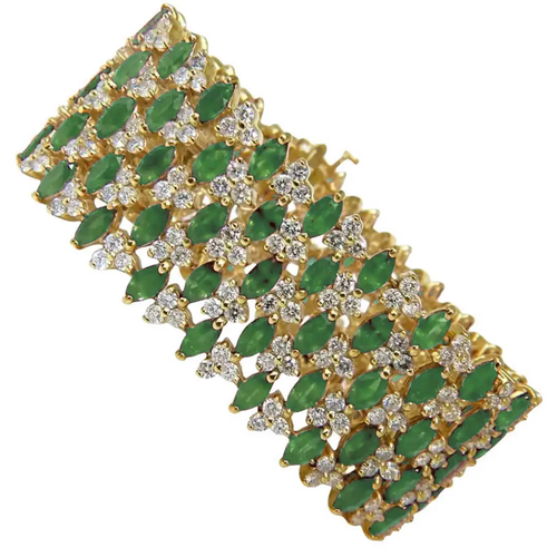 Broad Sterling Silver Emerald Bracelet - Picture 2 of 3