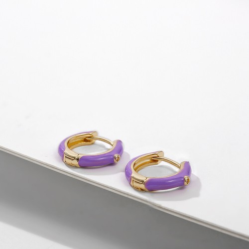Fashion Round Circle Enamel Hoop Earrings CZ Crystal Colorful Huggie Ear Buckle - Picture 7 of 24