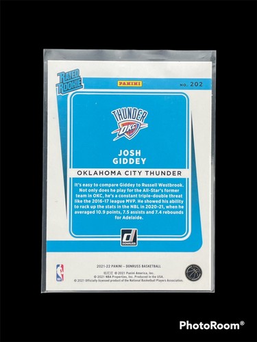 Josh Giddy Clasificado Novato 2021-22 Panini Donruss RC #202 Oklahoma City Thunder Casi Nuevo+ - Imagen 2 de 2