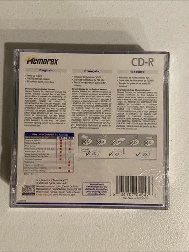 Memorex 034707045477 CD-R 48X 700MB 80 Min Disc 10 Pack New Sealed - Picture 2 of 2