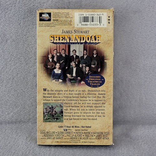 Shenandoah VHS 1965/1996 James Stewart Doug McClure Glenn Corbett TESTED - Picture 2 of 10