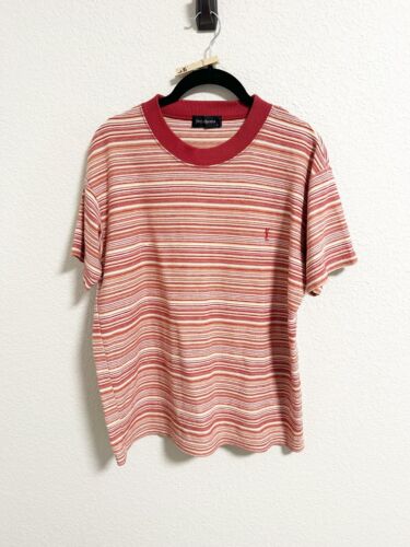 Vintage YSL Yves Saint Laurent Mens Pinstripe Short Sleeve T-Shirt Red Small