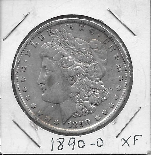 USA MORGAN SILVER DOLLAR 1890-0 XF LAUREAT HEAD LEFT,DATE BELOW FLANKED BY STA