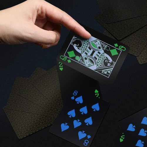 2 Deck Plastic Playing Cards Premium Plastic Waterproof Black Poker Professional - Picture 7 of 7