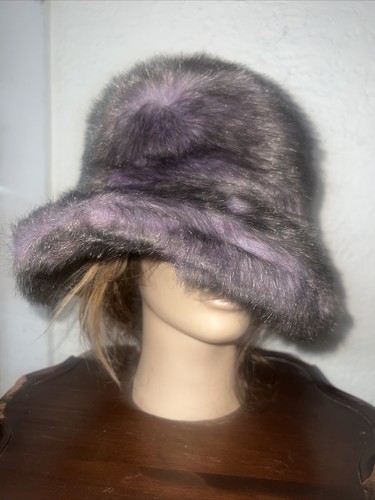 Preston & York Vintage Brown Purple Faux Fur Bucket Hat Women's Medium Korea - Picture 2 of 9