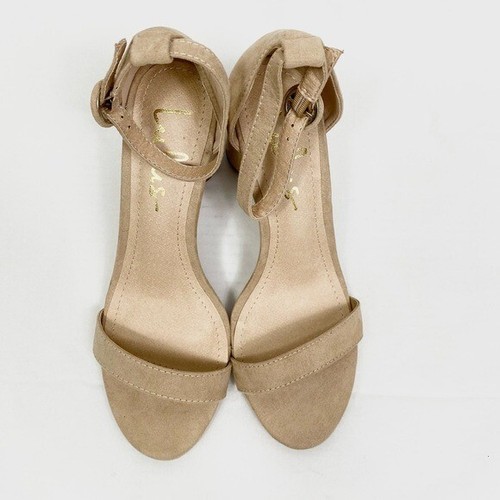 Lulu’s Tan Faux Suede Round Heel Ankle Strap Heels Size 7 - Picture 4 of 7