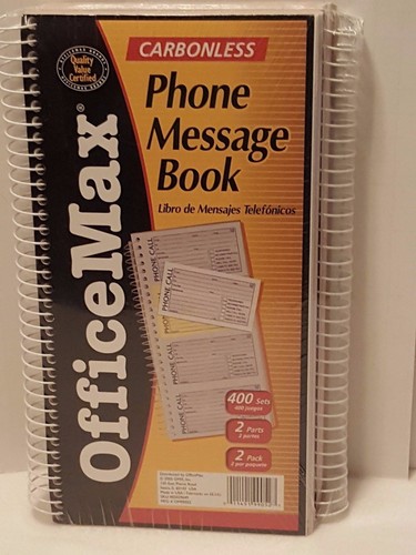2 OFFICEMAX CARBONLESS 2-PART PHONE MESSAGE BOOKS - 400 SETS IN EACH BOOK NEW - Picture 2 of 4