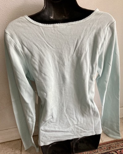 Calvin Klein sz M Sleep PJ Top Light Blue 100% Cotton Knit Long Sleeve V Neck - Picture 3 of 8