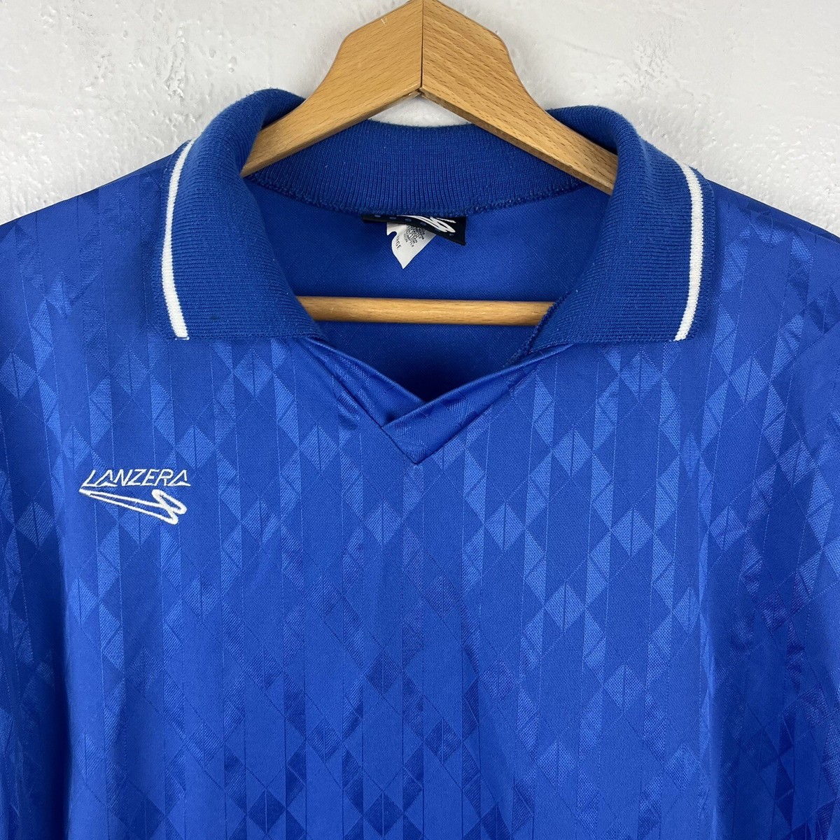 Vintage 80s Soccer Lanzera Jersey Men's Large Collared Blue