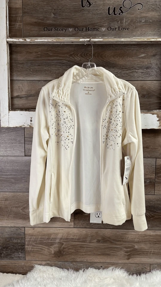 Chaqueta ThreeHearts Velour Off White Tachonada Nueva Con Etiquetas Foto 4 de 4