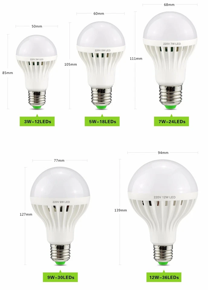 LED PIR Motion Sound Sensor Bulbs 3W 5W 7W 9W 12W Home Stairs Safety Light Lamps - Image 3 of 4