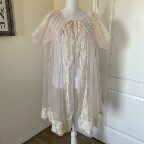 Vintage 60s Radcliffe Chiffon Babydoll Sheer Robe From Peignoir Set Petite OSFM