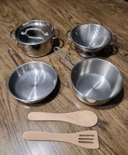 Melissa  Doug Stainless Steel Pots  Pans Play Set Miniature Set Kids Children