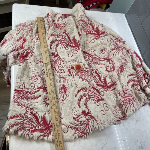 Cousin Earl Women's Fur Swing Jacket R1101 Cream/Red Sz Lg Puffy Balls *NEW* USA - Picture 17 of 17