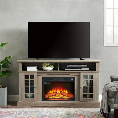 Brown Media Console Table with Rustic Electric Fireplace for TVs up to 65" - Picture 29 of 29