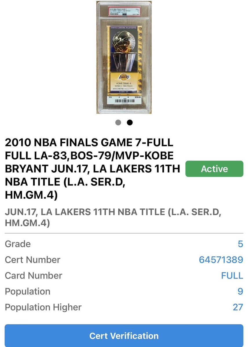 K*y様 激安スタート デッドストック 2010 NBA FINAL コービーブ KOBE BRYANT TITLE#5 2010 NBA FINALS GAME 7 FULL TICKET