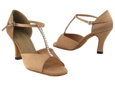 Women's 1609 Brown Satin Stone Ballroom Salsa Latin Dance Shoes heel 3 Size 8