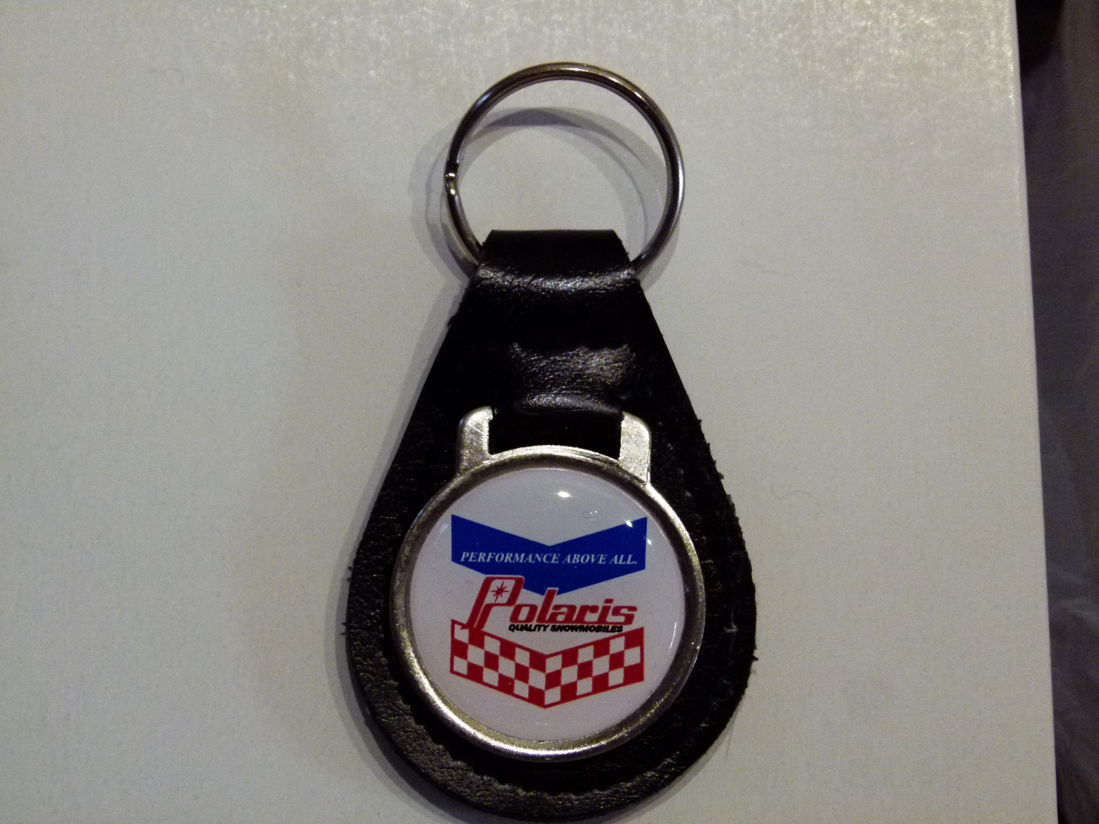Reproduction Vintage Polaris Flag Snowmobile Medallion Leather Keychain