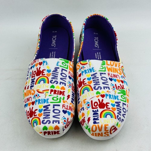 Toms Love Wins Pride Alpargata Canvas Flat Womens 10 Multi Rainbow Slip On Shoes - Picture 3 of 12