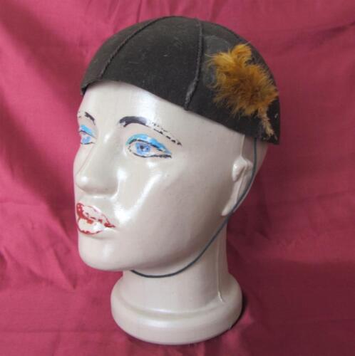 19C. ANTIQUE BROWN LADIES FINE FELT HAT w/REAL FEA