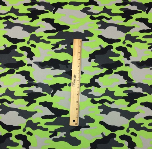 WOODLAND CAMO NEON GREEN BLACK POLYESTER KNIT INTERLOCK ATHLETIC FABRIC BTY 60"W - Picture 3 of 5