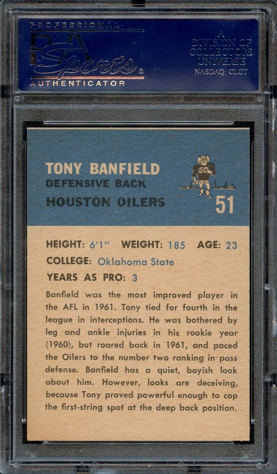 FB - 1962 Fleer - #51 - Tony Banfield - PSA 8 - NM-MT - Image 2 of 2
