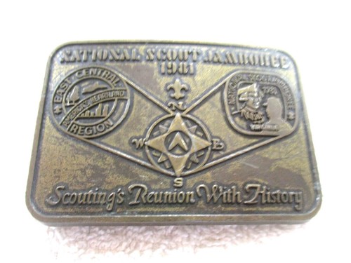 BSA BOY SCOUTS OF AMERICA 1981 NATIONAL SCOUT JAMBOREE hebilla de cinturón - Imagen 1 de 2