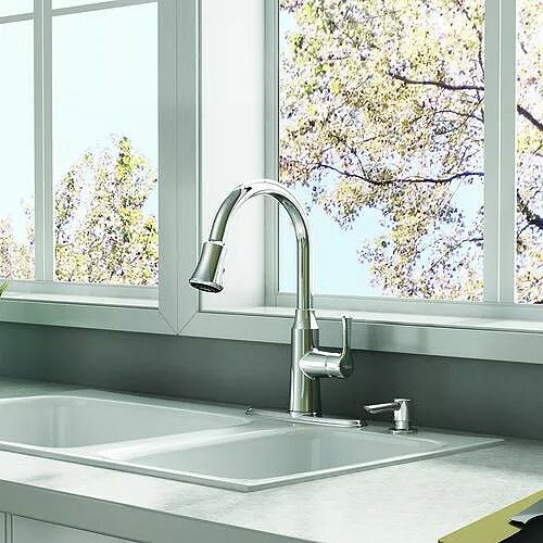 American Standard Pull-Down 3-Function Sprayer Kitchen Faucet w/Soap Dispenser - Picture 8 of 16