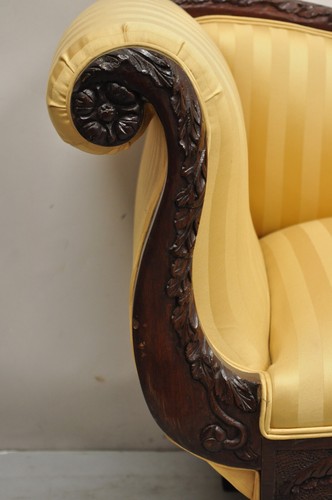 Antique American Empire Figural Carved Mahogany Recamier Gold Chaise Lounge Sofa - Picture 5 of 12