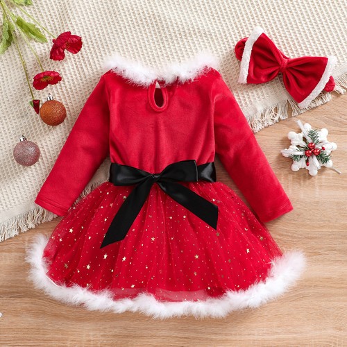 Girls Christmas Dancewear Long Sleeve Faux Fur Trimming Velvet Ice Skating - Bild 23 von 35