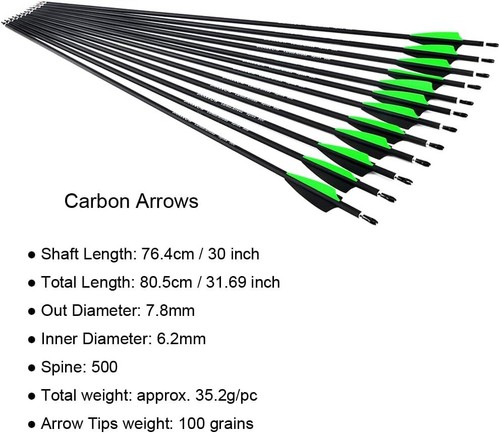 12X 30" Carbon Arrows SP500 Archery Blade Arrowhead Recurve Bow Shooting Hunting - Picture 4 of 19