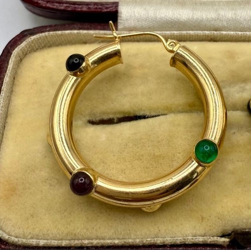 Vintage Solid 14k Yellow Gold Cabochon Accent Earrings - Picture 3 of 8