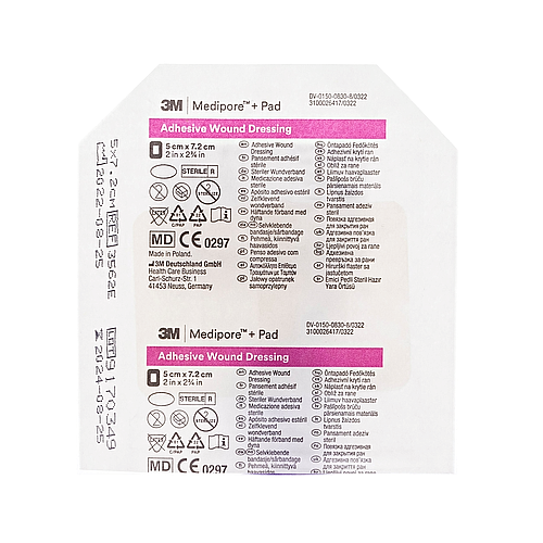 3M Medipore + Pad Adhesive Wound Dressing 5cm x 7.2cm Sterile Soft Cloth - Picture 1 of 42