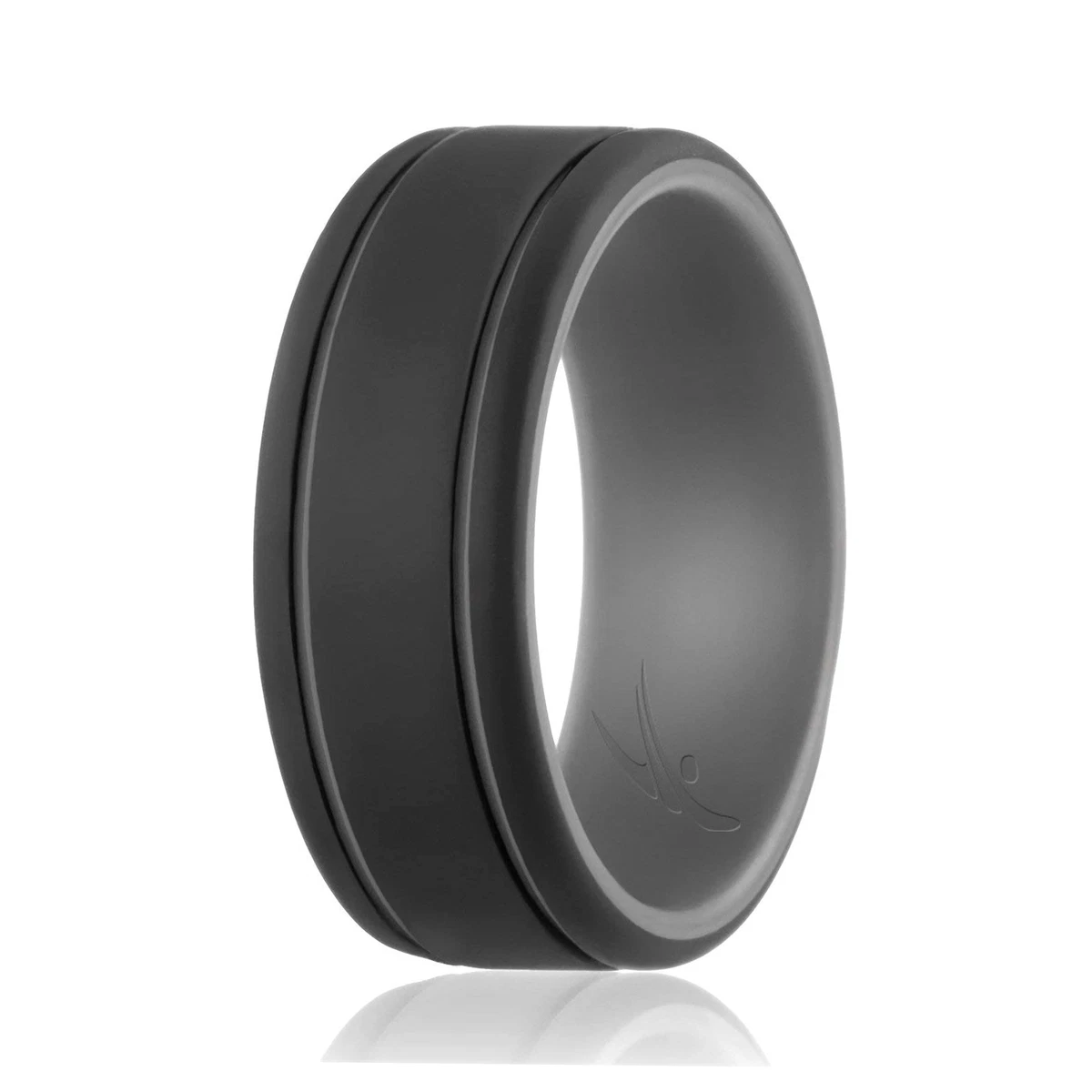 ROQ Silicone Wedding Ring Duo Collection 2 Thin Lines Grey