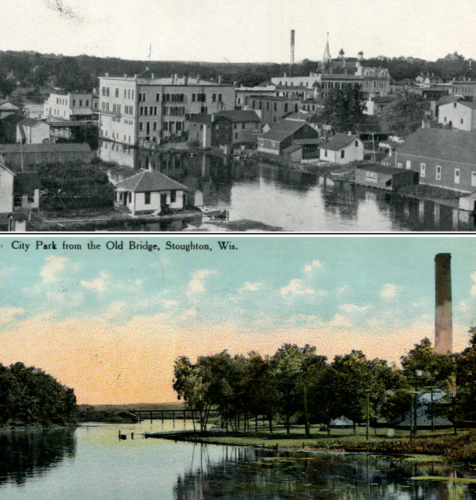C1910 Alte Brücke Yahara Fluss Blick Südseite St Stoughton WI Wisconsin Postkarte