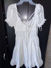 SALE 3 for $20 white Mini Dress Elegant puff Sleeve Coquette Small 4 NWT