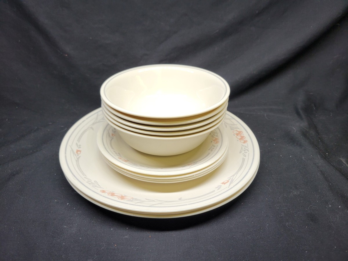 LOT OF 12 Corelle Tulip Rose 10”, Plates, Bowl Sandstone