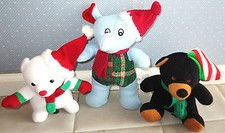 Stuffed Animal LOT  Blue Elephant Winter Bear White Polar  Black  Soft Plush Toy