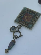 Long Ayala Bar  Israel Artist Brooch Dangles  Beads Rhinestones