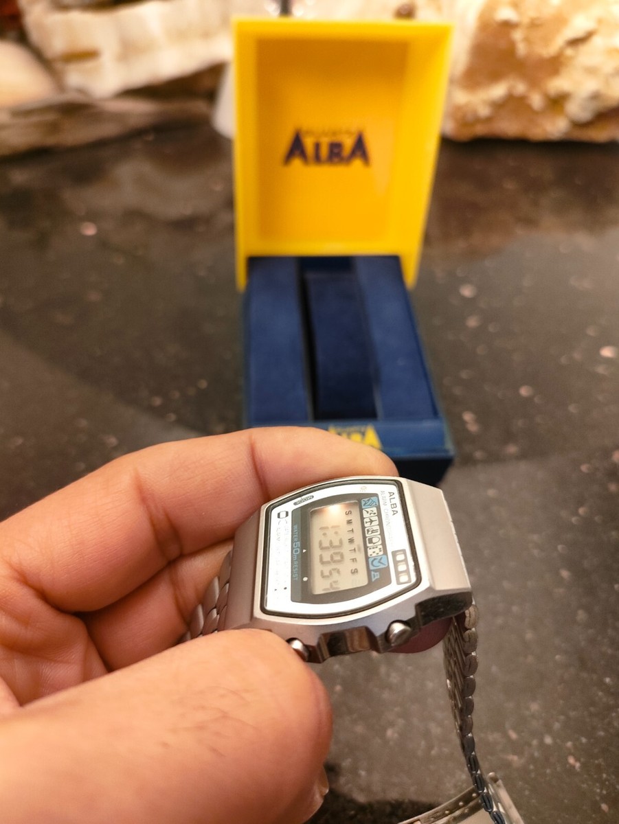 1980s Vintage Silver Blue Seiko Alba Digital Alarm