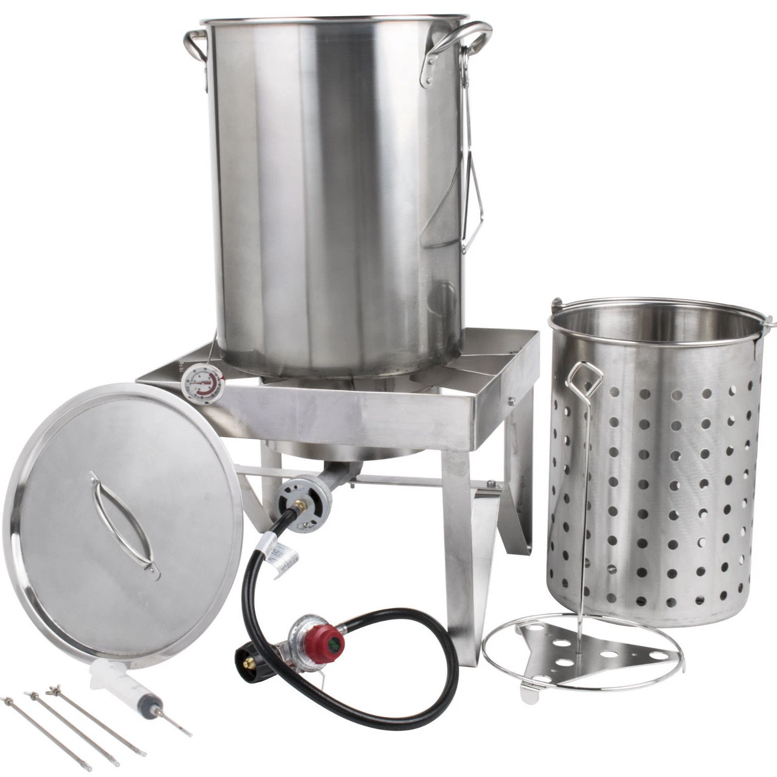 30 Qt STAINLESS STEEL Turkey Deep Fryer Kit Steamer Stock Pot Propane LP