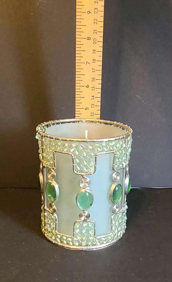 Подсвечник Votive / Tealight / Pillar матовое стекло серебряная проволока цветные бусины - Изображение 3 из 4