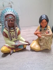 VTG Byron Molds Native American Chief & Mother w/ Child Ceramic Figurines