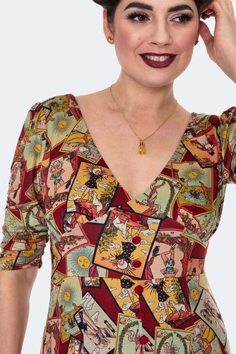 Retro Vintage Style Tarot Print Midi Dress - Picture 4 of 5